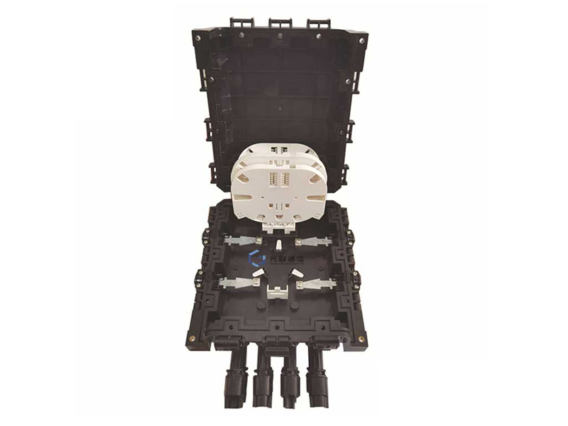 2 inlet,2 outlet + 8 fast Connector Exit Ports, 36F, 1:8 Splitter Holder, In-line, Horizontal Optic Joints Enclosure
