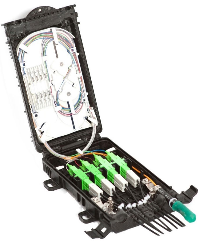 8 port Waterproof Wall Mounted ONT Fiber Distribution Splitter Enclosure for FTTH Drop Cable Feeder Cable Splicing