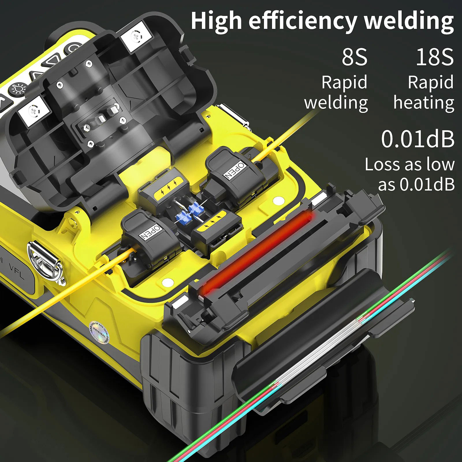 AUA-15F Mini Fiber Fusion Splicer 6 Core Alignment Motors Touch Screen OPM VFL 10 Languages 5000mAh for FTTH Network