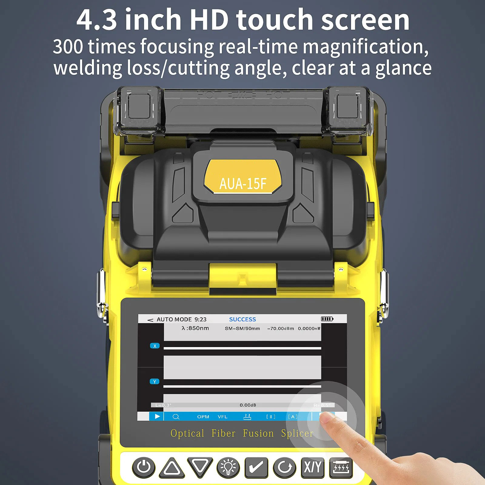 AUA-15F Mini Fiber Fusion Splicer 6 Core Alignment Motors Touch Screen OPM VFL 10 Languages 5000mAh for FTTH Network
