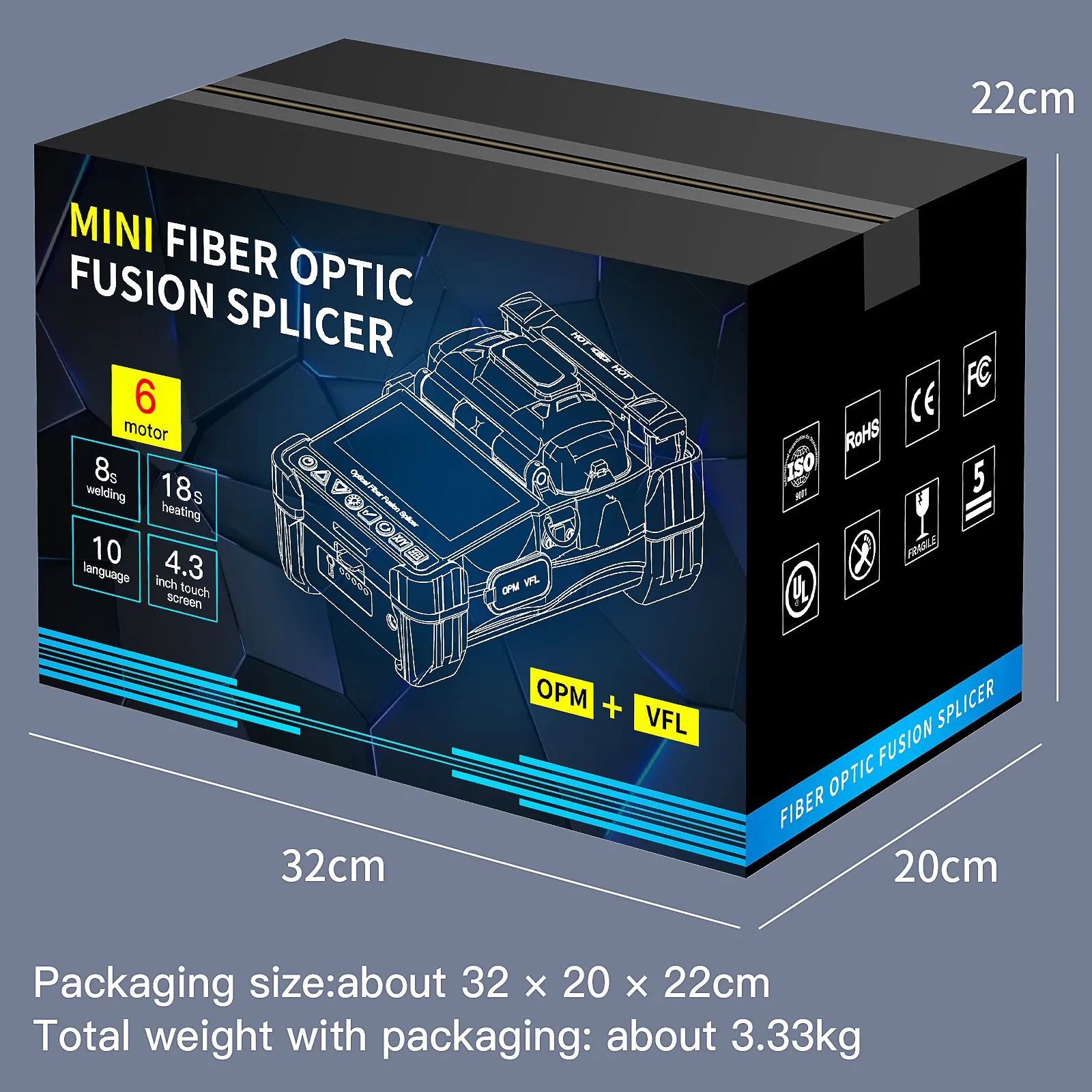 AUA-15F Mini Fiber Fusion Splicer 6 Core Alignment Motors Touch Screen OPM VFL 10 Languages 5000mAh for FTTH Network