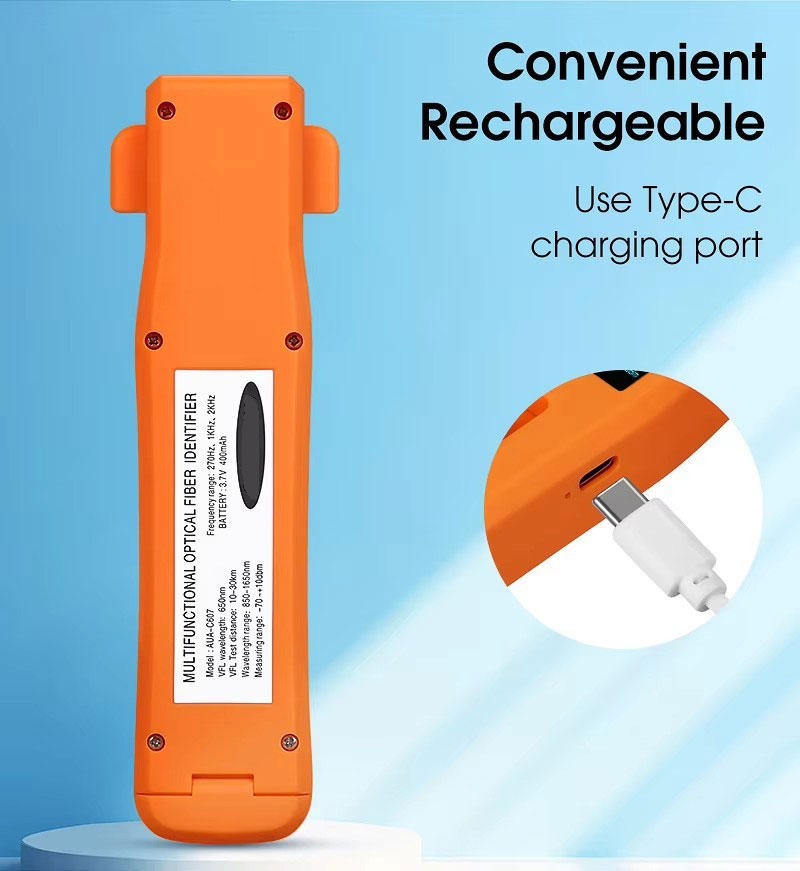 MINI Charging Type Live Detector Identifier OFI+OPM+30mw VFL+LED 4in1 Fiber Tester SM MM orange Optic Fiber Identifier