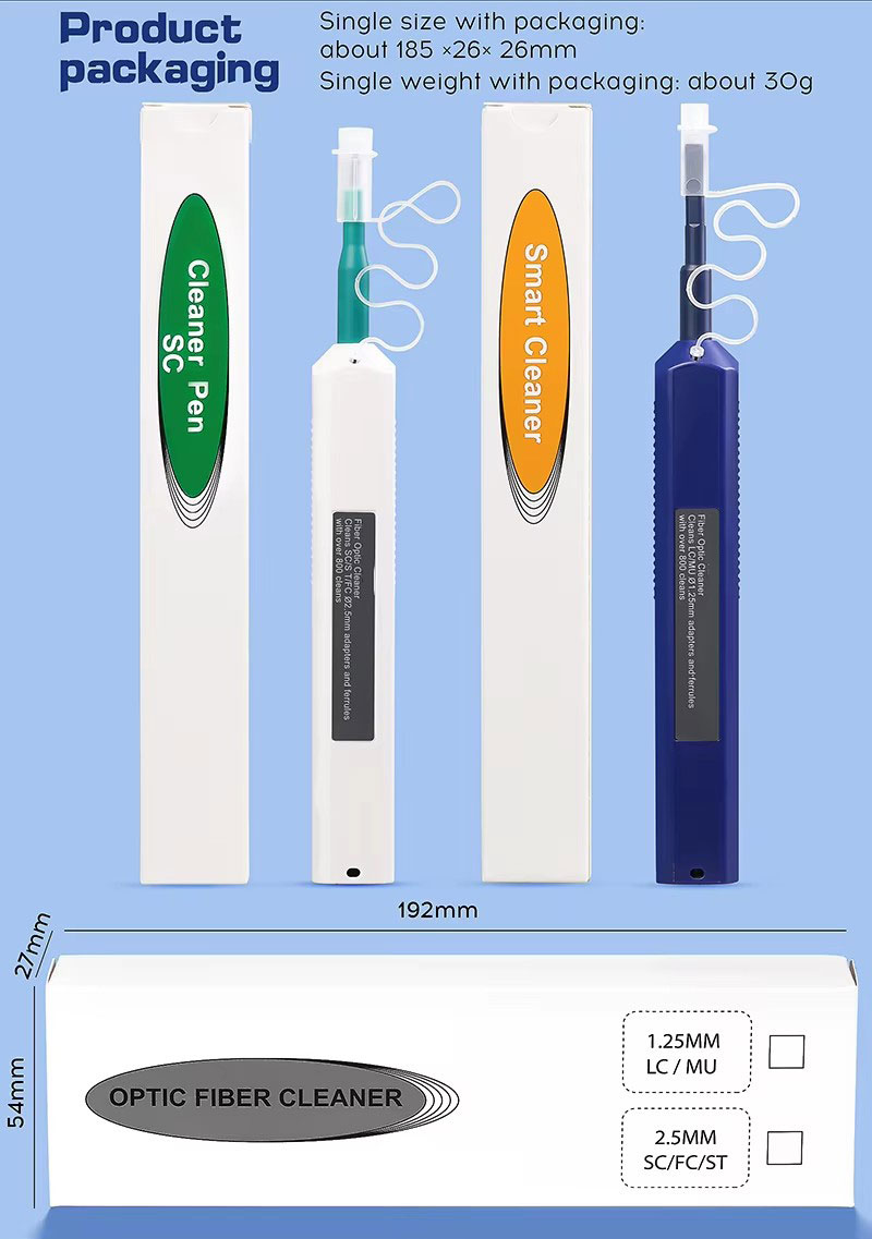 LC/SC/FC/ST One-Click Cleaner Tool 1.25mm and 2.5mm Fiber Optic Cleaning Pen 800+ Cleans Fiber Optic Cleaner