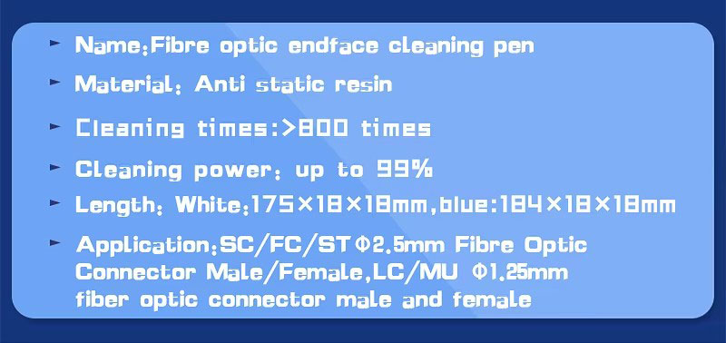 LC/SC/FC/ST One-Click Cleaner Tool 1.25mm and 2.5mm Fiber Optic Cleaning Pen 800+ Cleans Fiber Optic Cleaner
